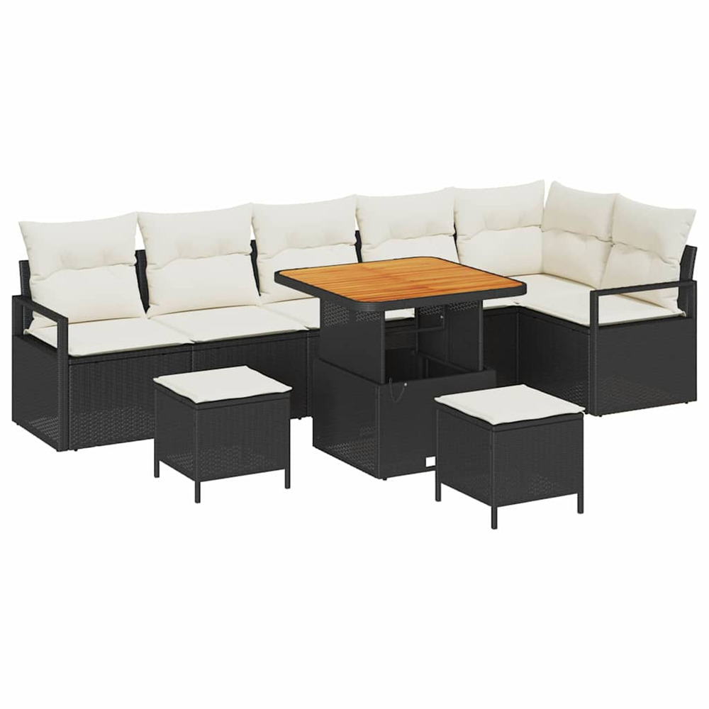 Ensemble de canapé de jardin avec coussin 9 pcs noir et crème