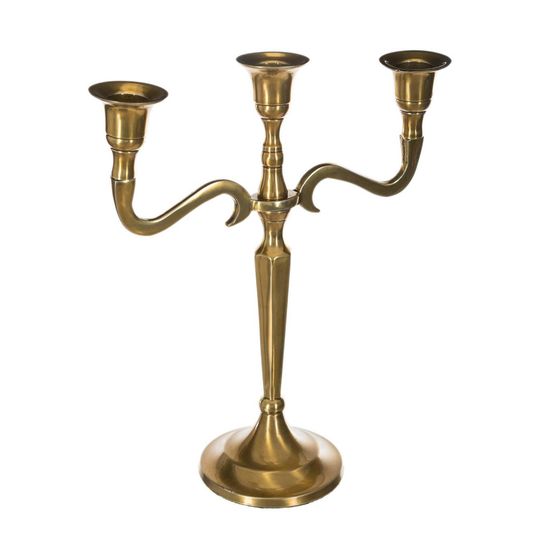 Bougeoir chandelier 3 têtes en métal doré h 26 cm
