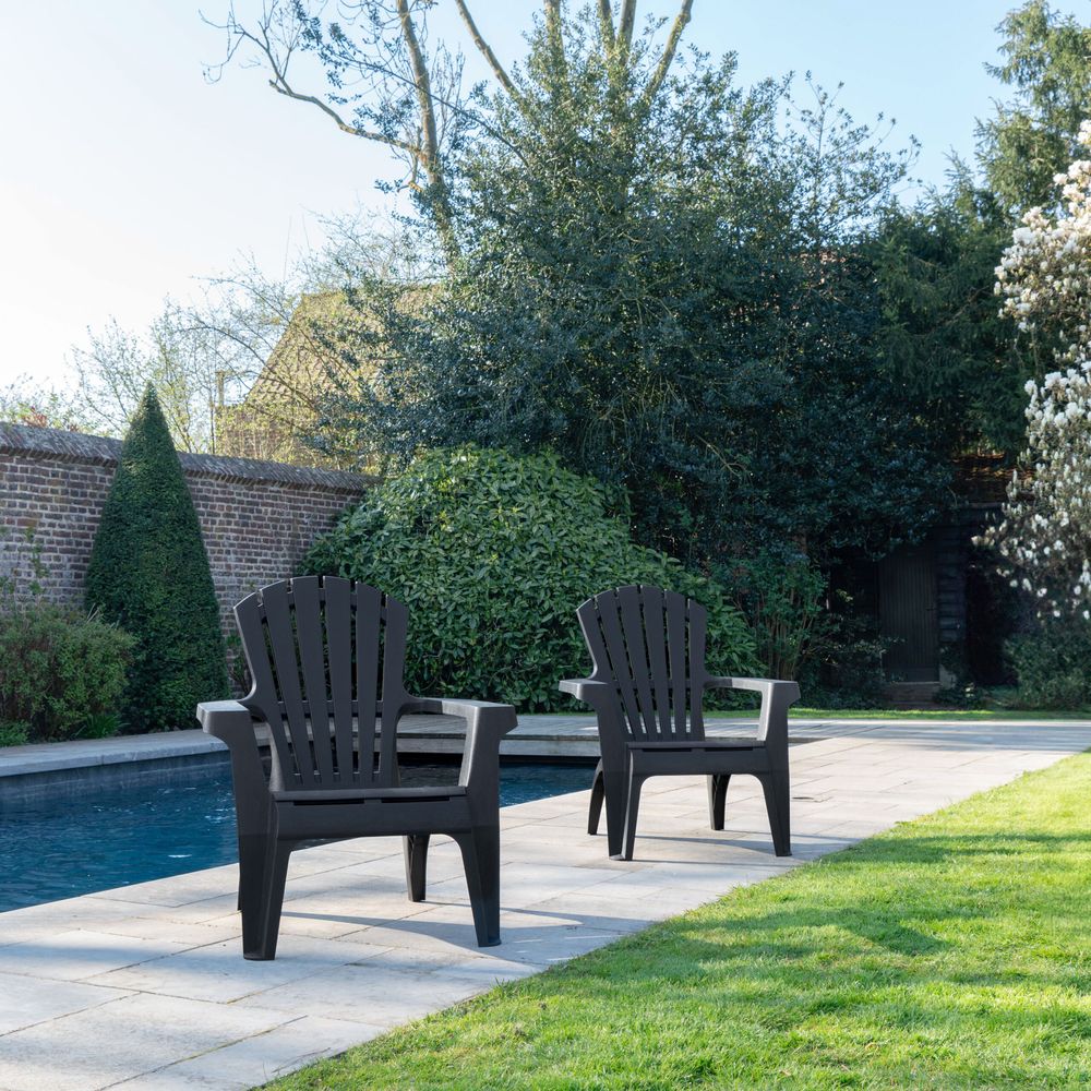 Lot de 2 fauteuils adirondack de jardin en résine empilables anthracite