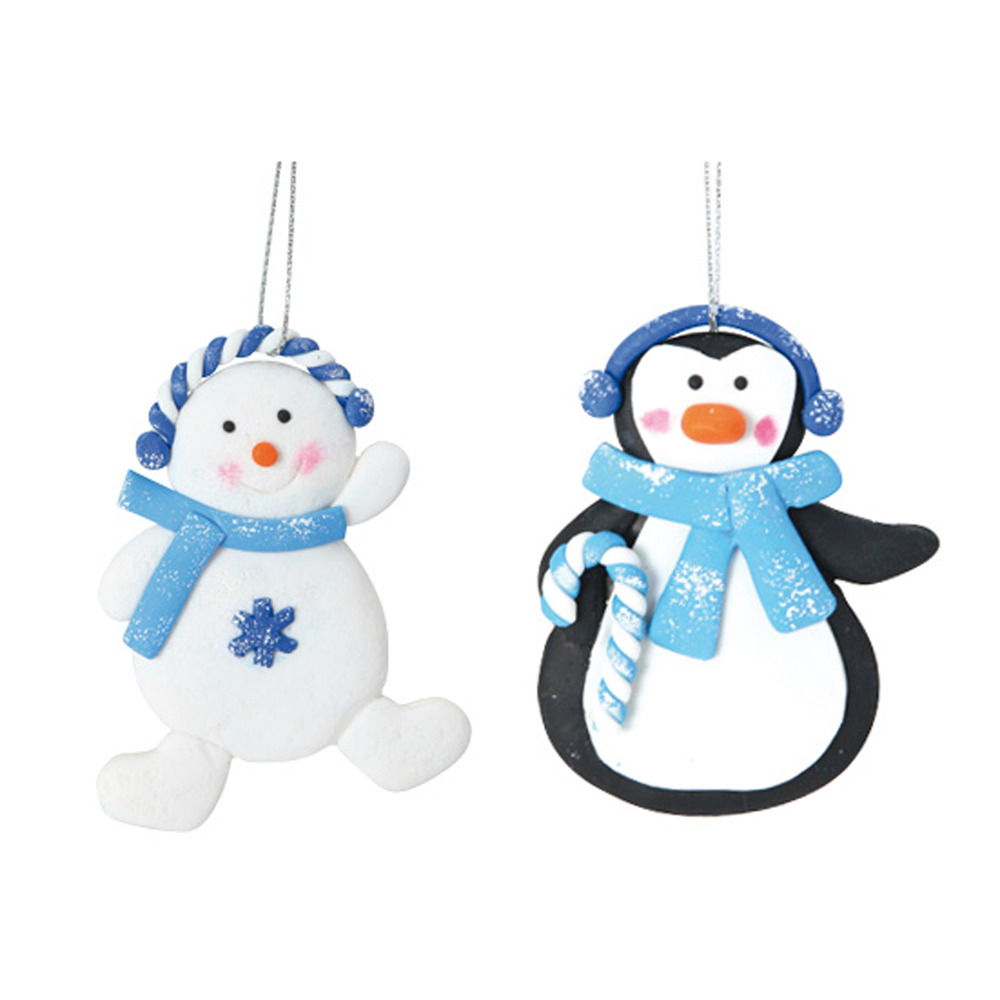 2 suspensions penguin et bonhomme de neige de noel