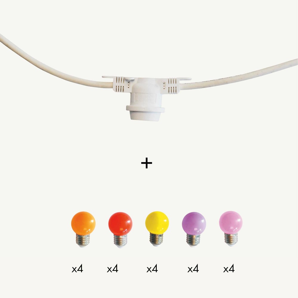 Guirlande guinguette festival e27 - 20 ampoules g45 couleurs chaudes - 10m - prolongeable