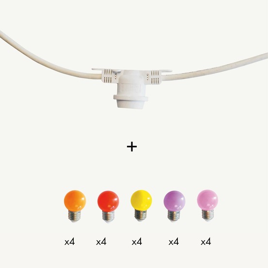 Guirlande guinguette festival e27 - 20 ampoules g45 couleurs chaudes - 10m - prolongeable