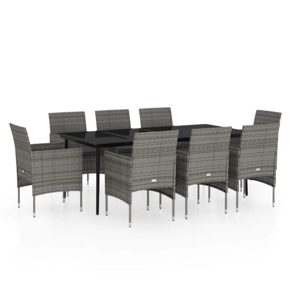 Ensemble à manger de jardin et coussins 9pcs gris/noir