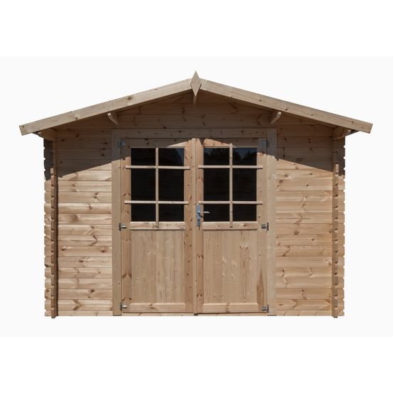 Abri de jardin en bois brut, surface utile 7.5m², 298x298, ep 28mm, INT018