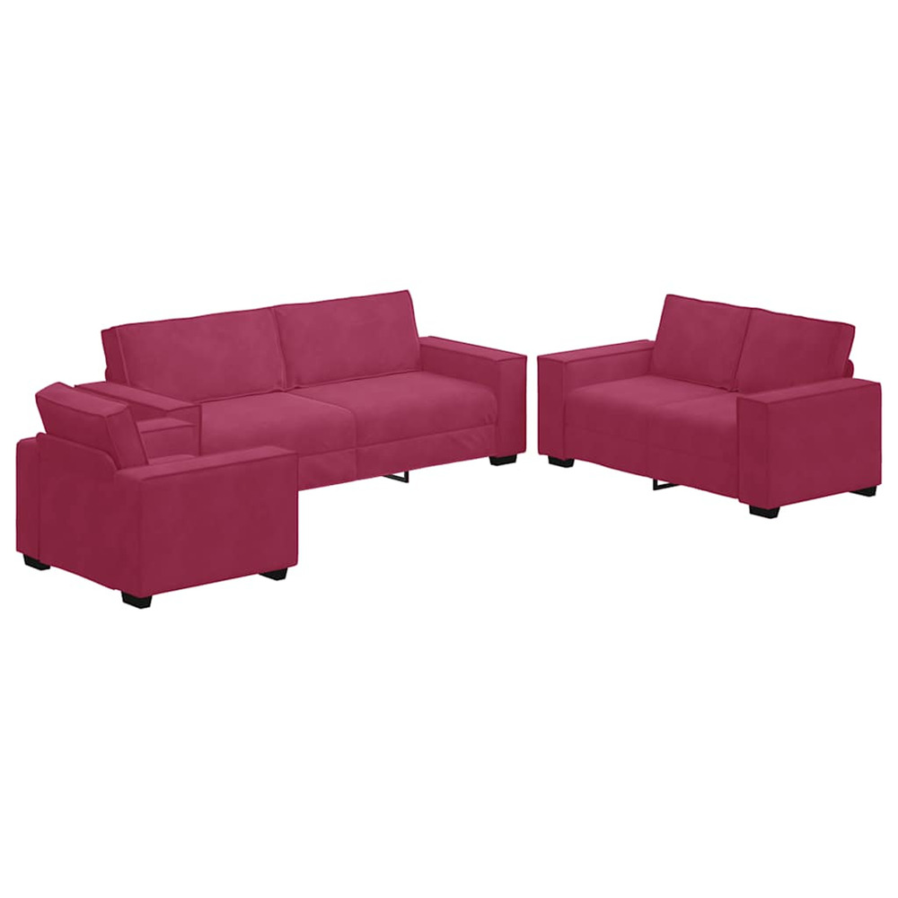 Ensemble de canapés 3 pcs avec coussins rouge bordeaux velours
