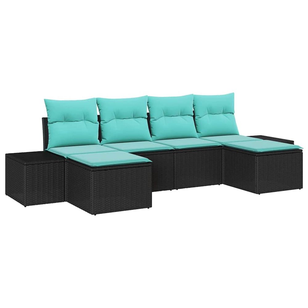 Ensemble de canapé de jardin 4 pc noir et turquoise polyrotin