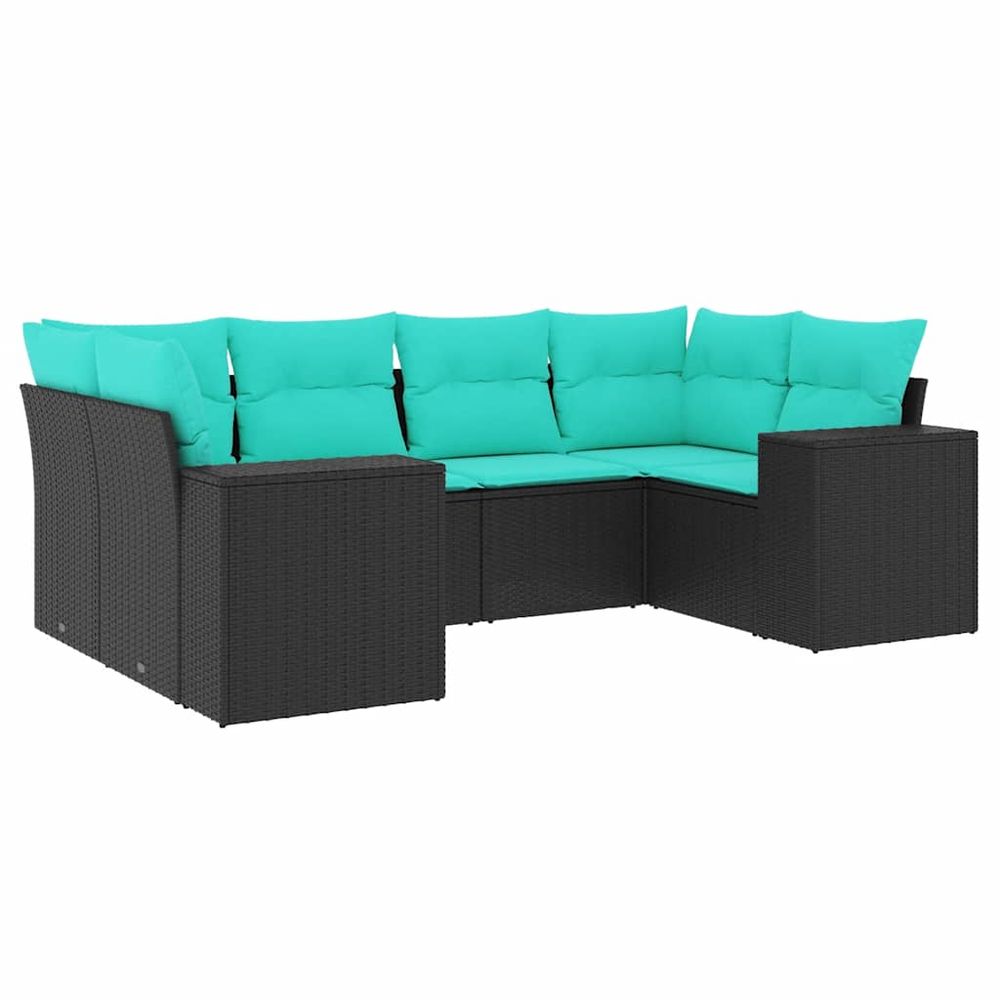 Salon de jardin 6 pcs avec coussins noir résine tressée