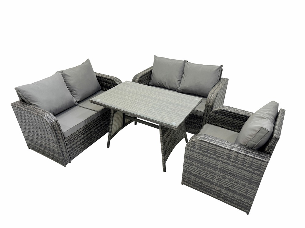 Ensemble de meubles de jardin en rotin avec table à manger fauteuil canapé d'amour gris foncé mixte