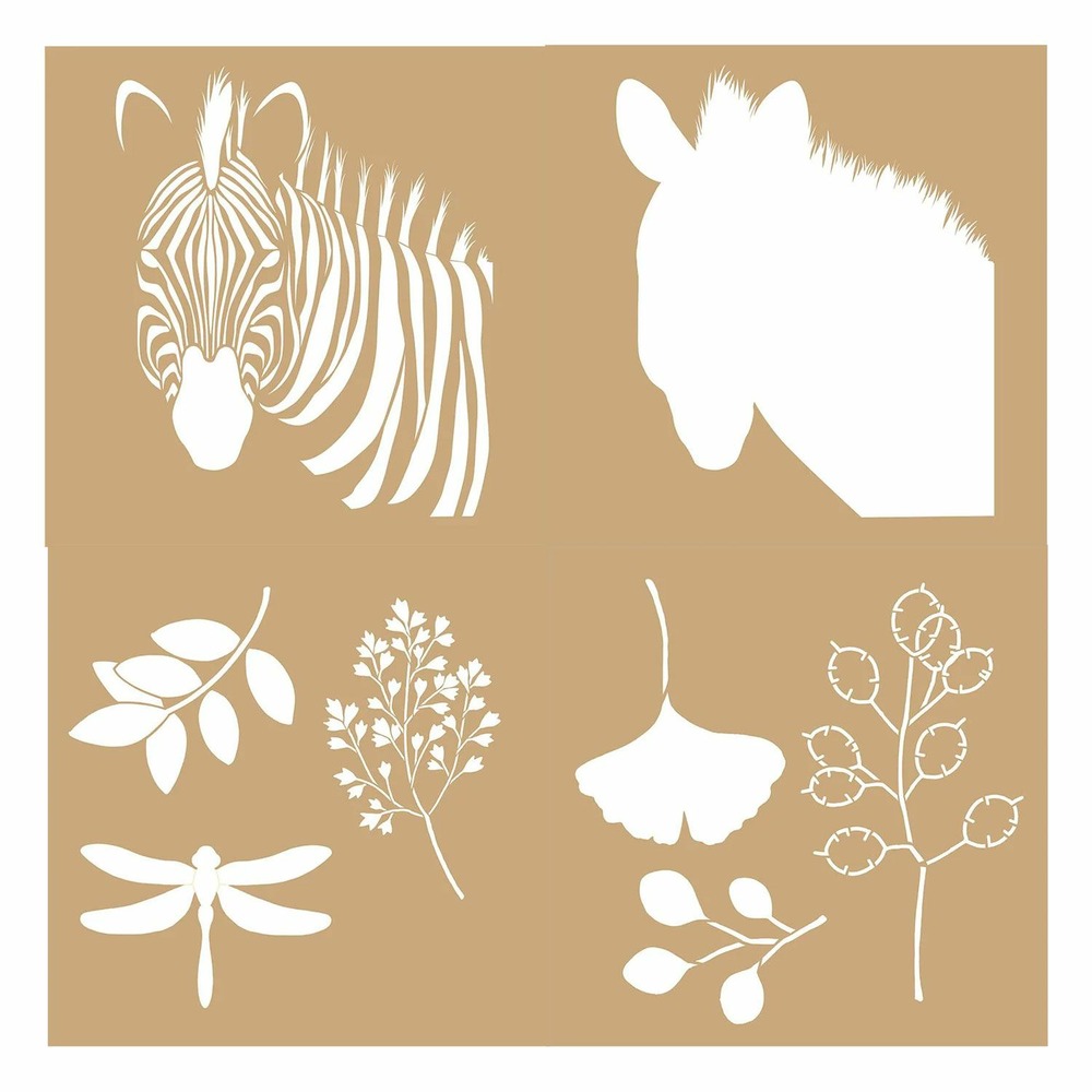 4 pochoirs kraft 20 x 20 cm - savane