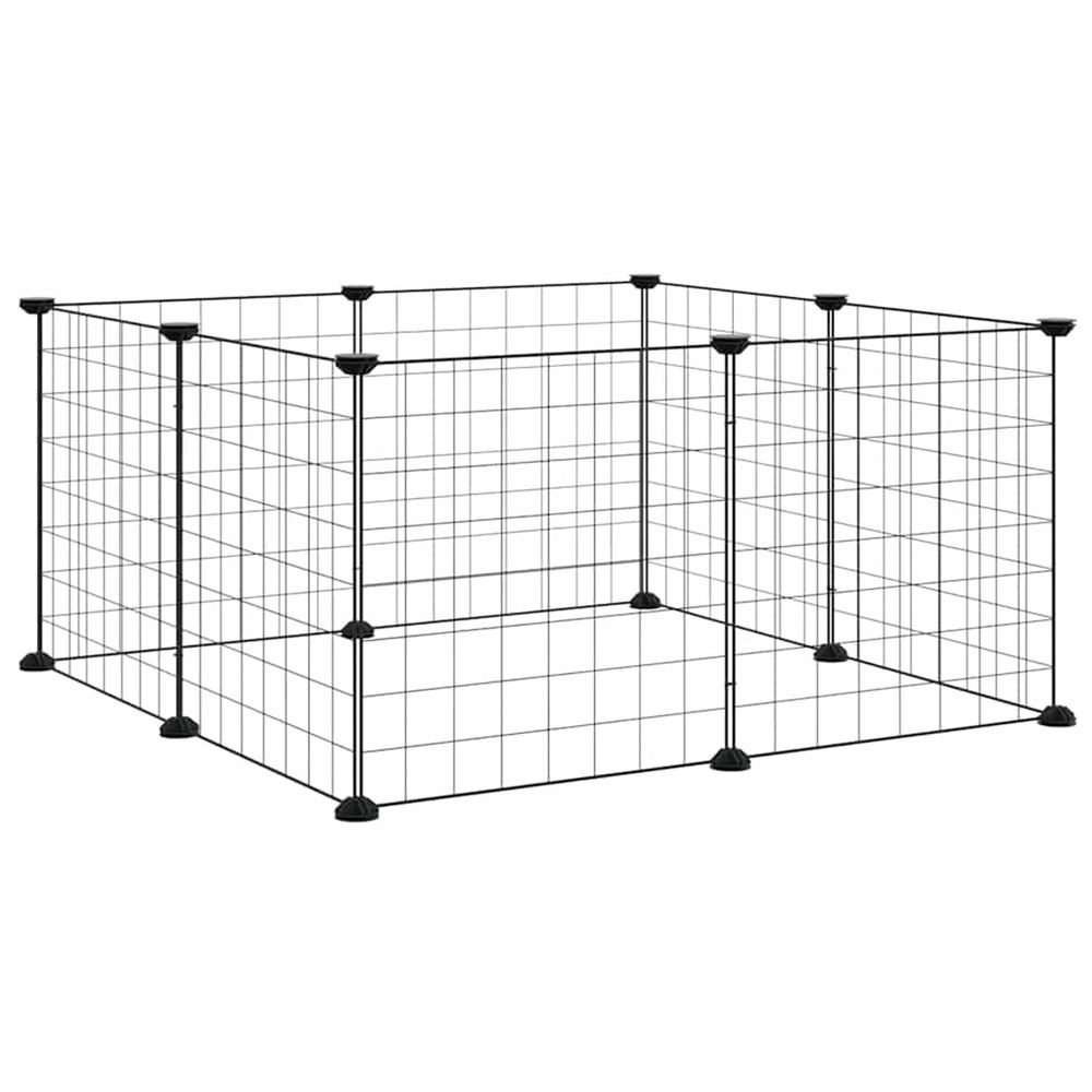 Cage pour animaux de compagnie à 8 panneaux, noire, 70 x 70 x 35 cm, en acier