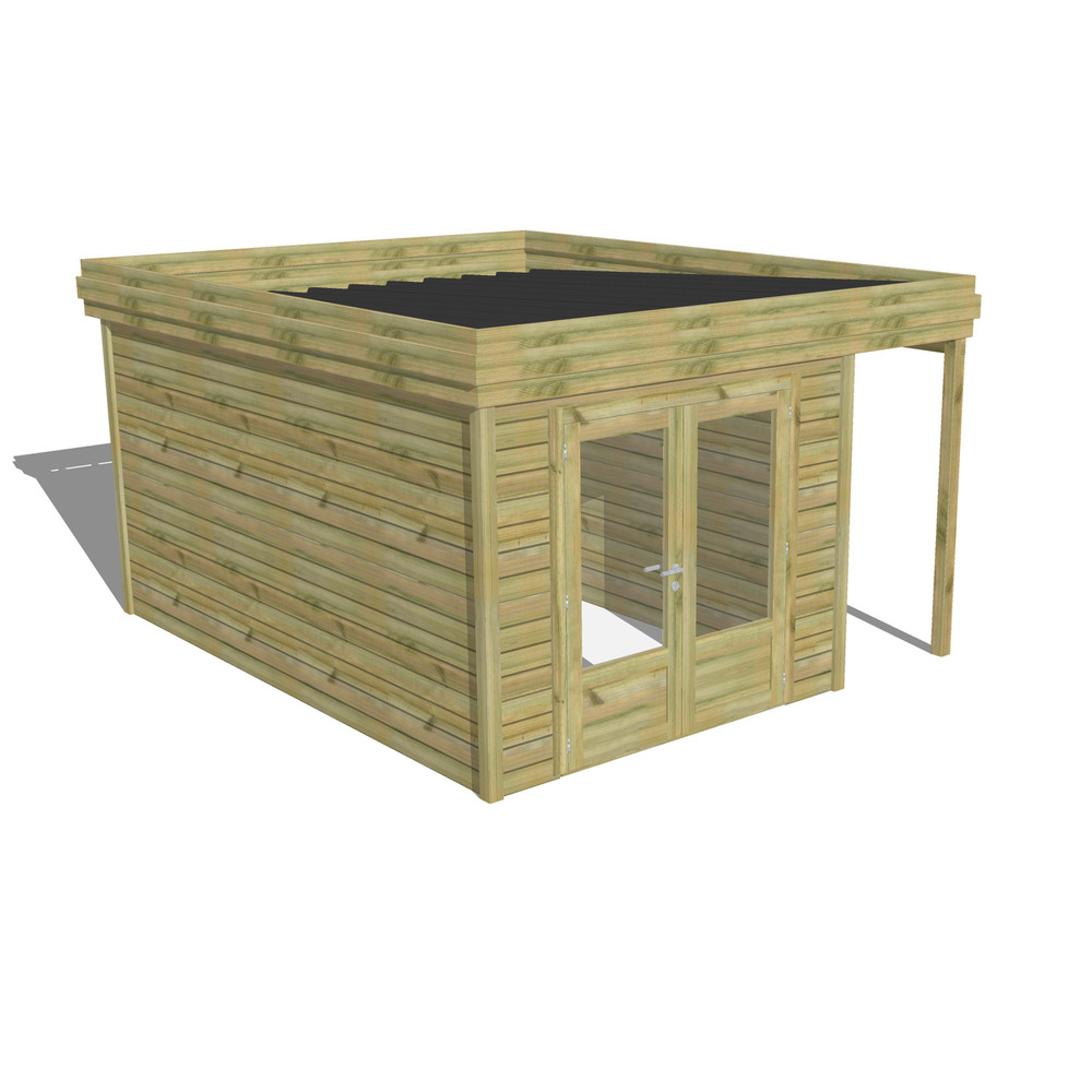 Abri de jardin bois pin traité autoclave 27mm - 3,64x4,34m / 16m2 - bac acier - abri français