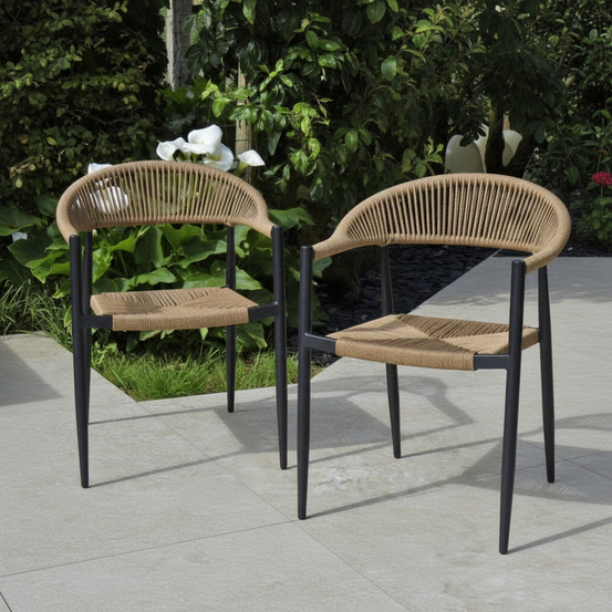 Fauteuils alu anthracite et corde tressée naturelle casamance (lot de 2)