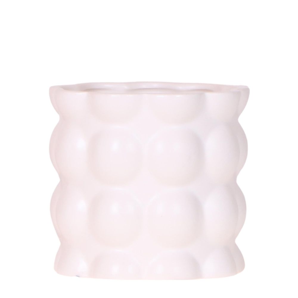Cache-pot céramique mat texture bulles - douceur cosy - pot de 9cm - blanc