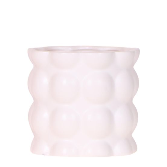 Cache-pot céramique mat texture bulles - douceur cosy - pot de 9cm - blanc