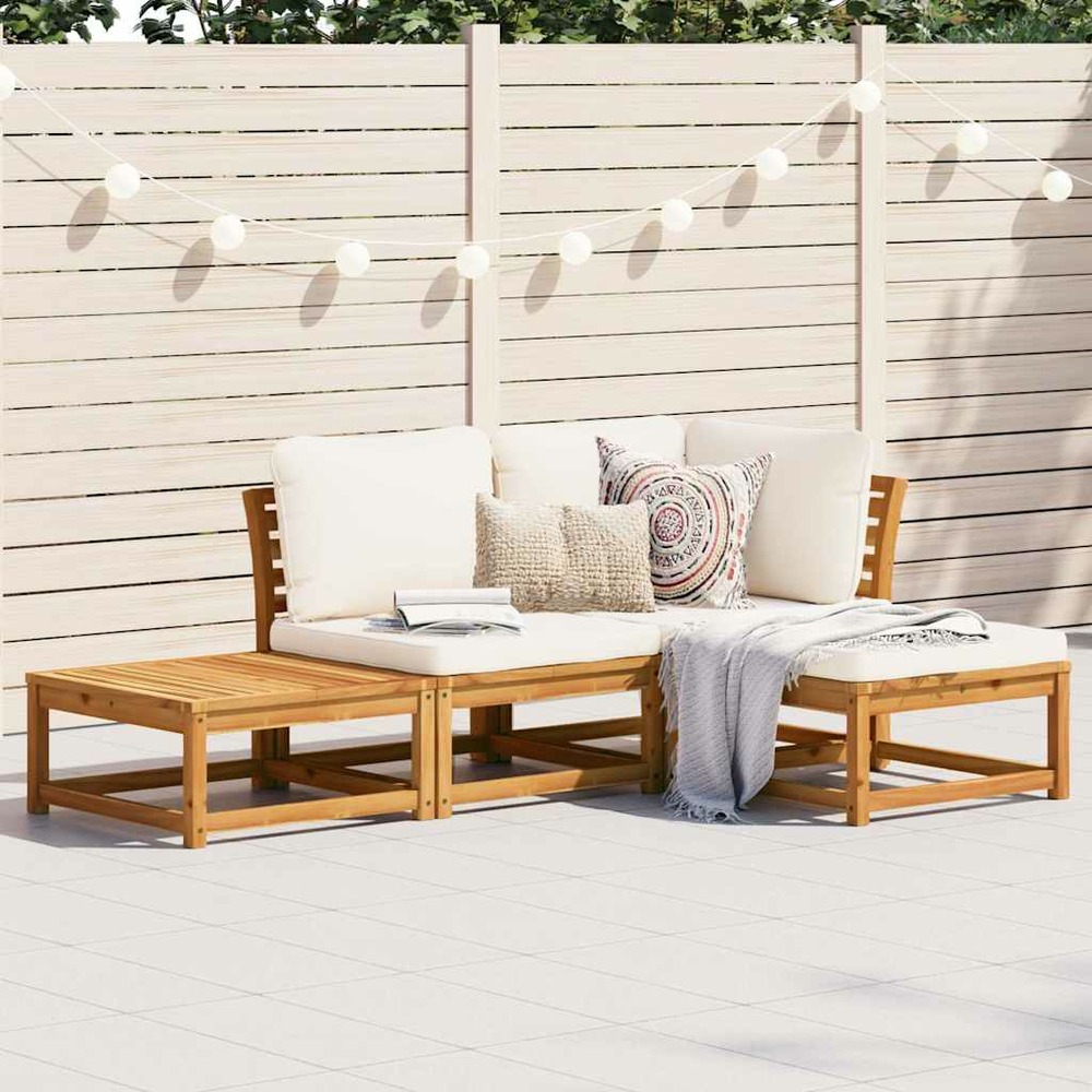 Salon de jardin 4 pcs avec coussins bois d'acacia solide