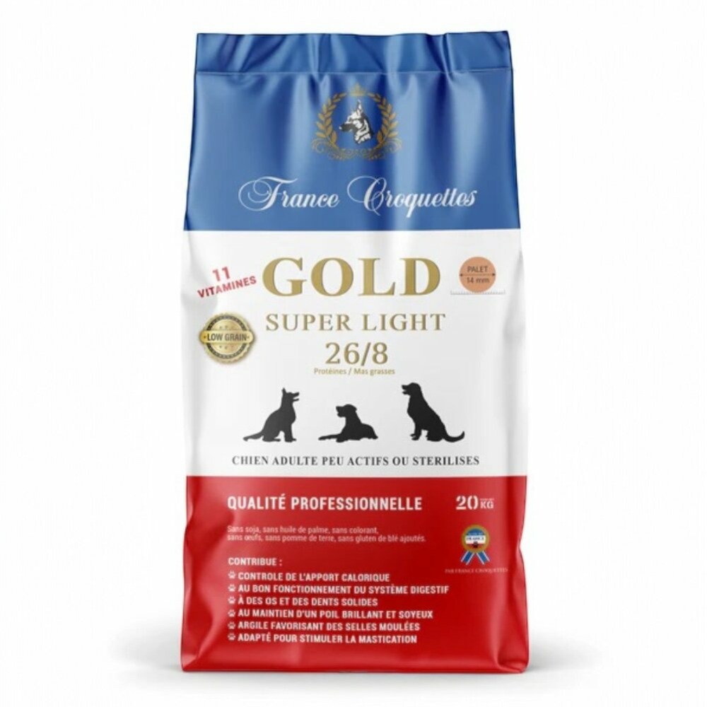 France croquettes pour chien adulte gold super light 26/8 low grain -20kg - stérilisé et/ou embonpoint - haute finition