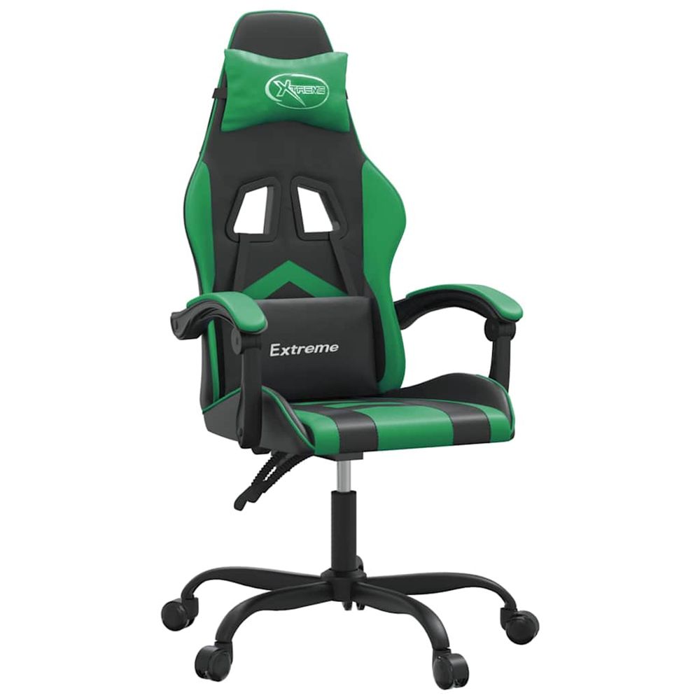 Chaise de jeu pivotante noir et vert similicuir