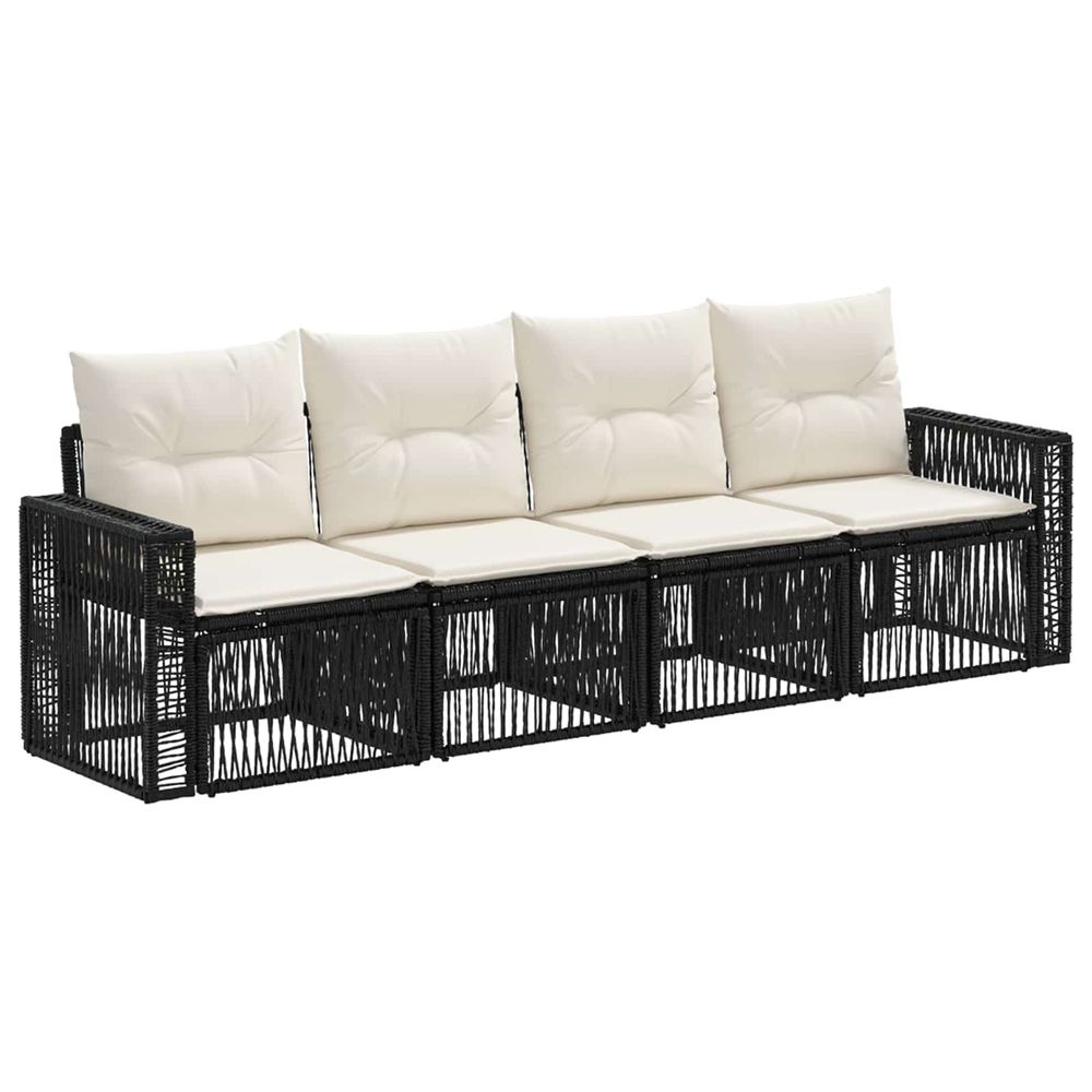 Ensemble de canapé de jardin 4 pc noir et blanc crème polyrotin