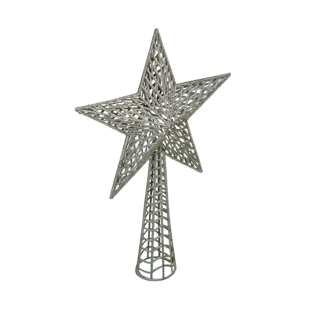 Déco sapin de noël cimier étoile argent pailleté