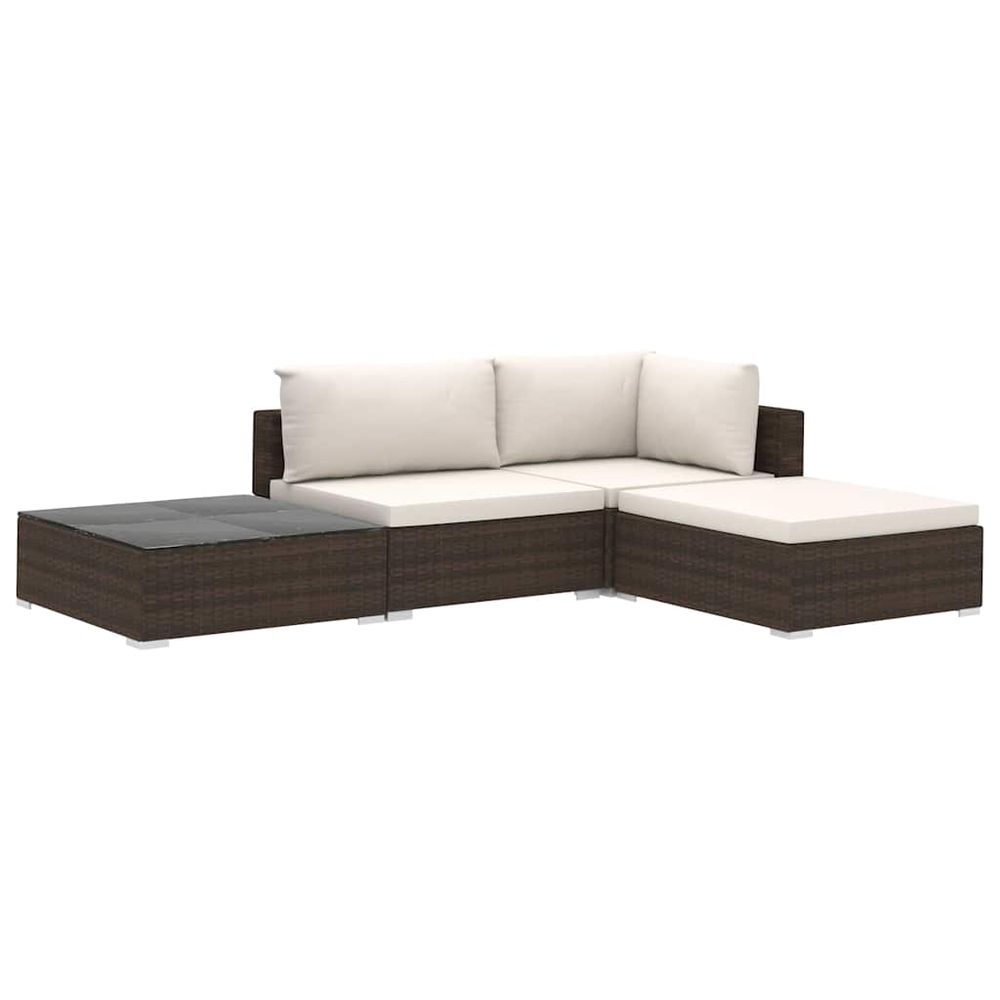 Salon de jardin 4 pcs avec coussins résine tressée marron