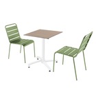 Ensemble table de terrasse stratifié chêne et 2 chaises vert cactus