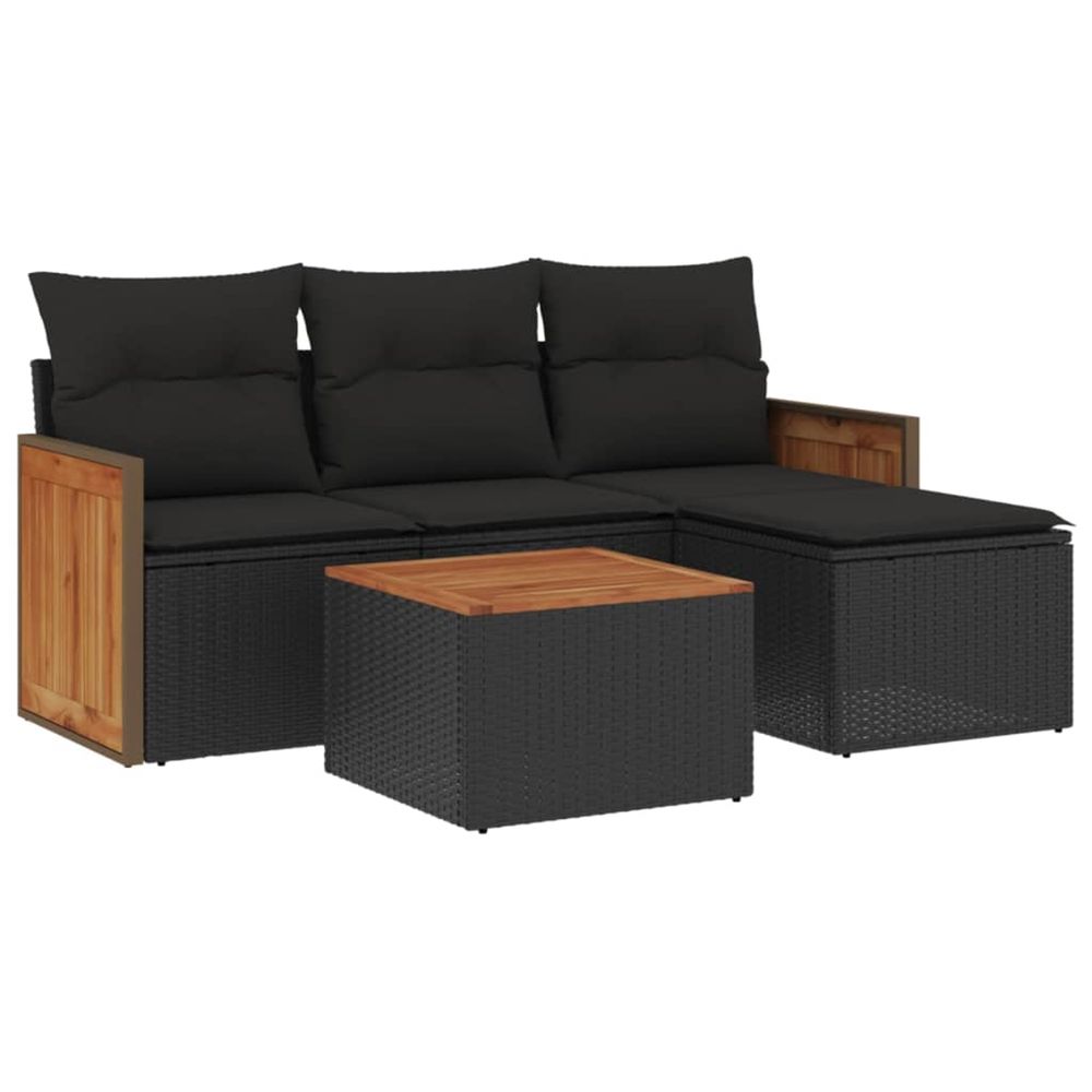 Salon de jardin 5 pcs avec coussins noir résine tressée