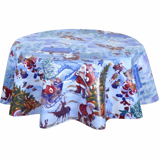 Nappe en toile cirée ronde neige - diam. 135 cm - bleu