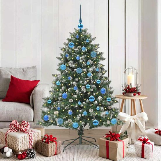 Sapin artificiel 1.5m pré-décoré et lumineux 150 led, set complet pour fêtes usb