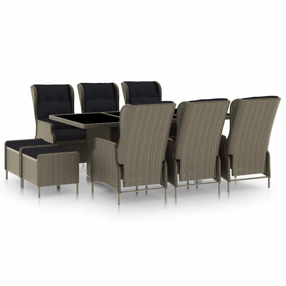 Ensemble à manger d'extérieur et coussins 9 pcs résine tressée