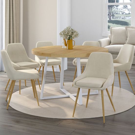Lot de 6 chaises de salle à manger thalya en velours beige et pieds effet bois avec accoudoirs