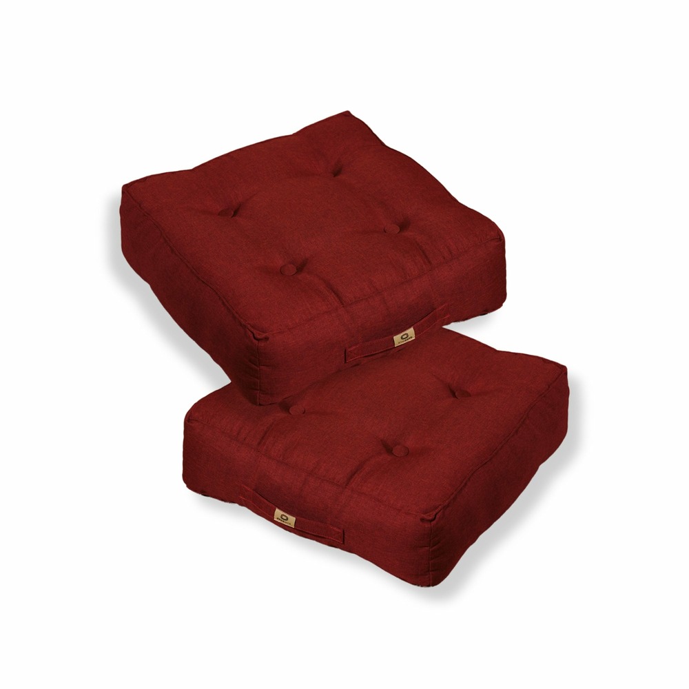 Lot de 2 coussins de sol effet lin 50 x 50 x 18 cm - rouge