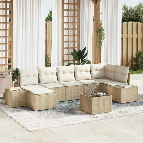 Ensemble de canapé de jardin avec coussin 7 pcs beige polyrotin