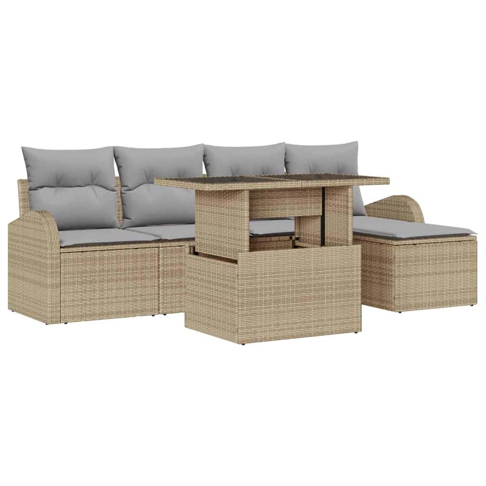 Ensemble de canapé de jardin 6 pc beige poly rotin