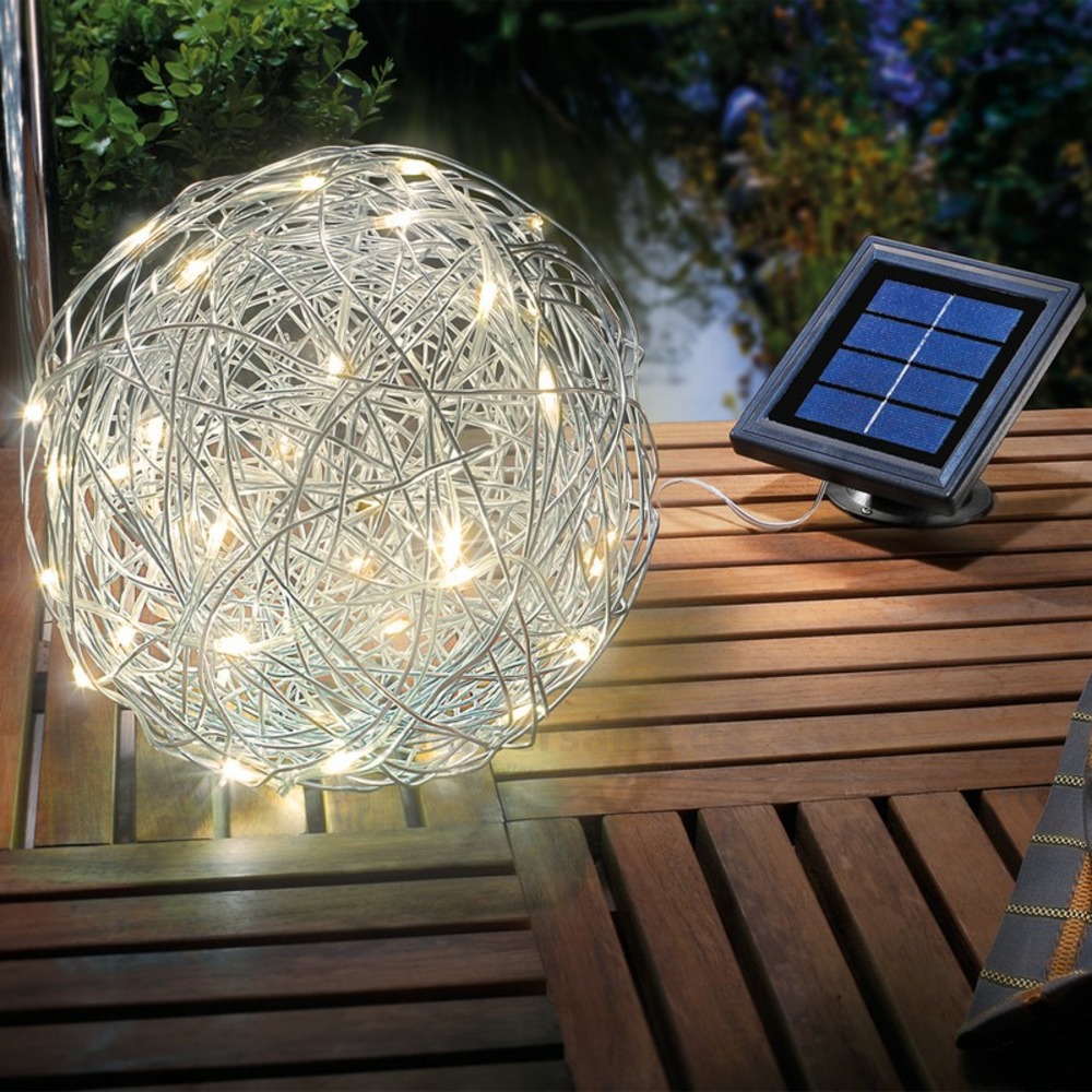 Boule solaire aluminium 50 leds blanc chaud