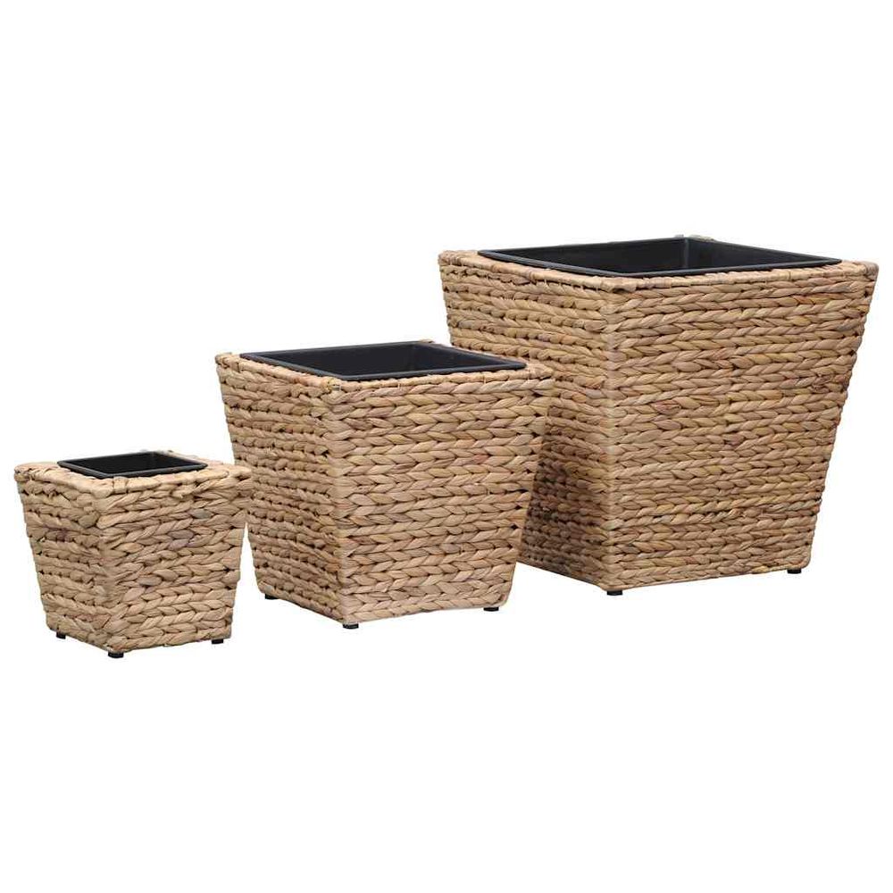 Lot de 3 bacs à fleurs carrés en fibre végétale tressée marron pour intérieur et décoration de plantes