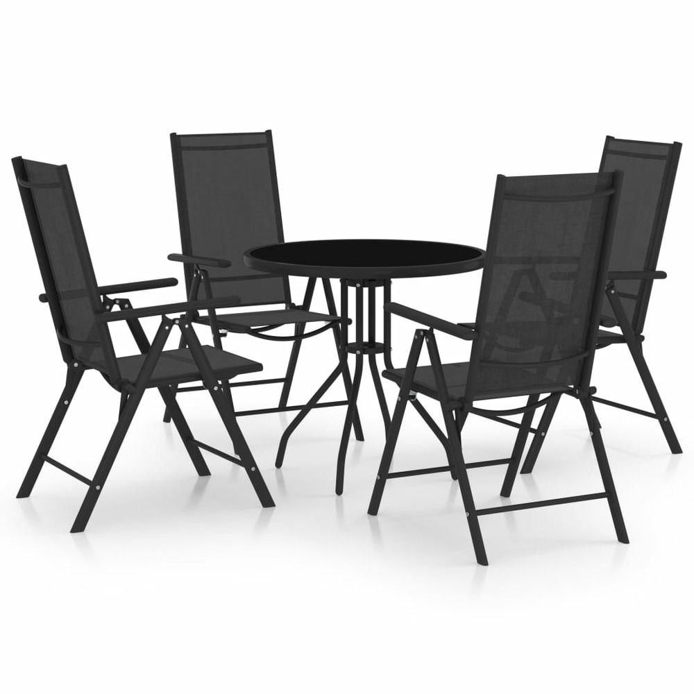 Ensemble à dîner salon de jardin meuble d'extérieur 5 pièces aluminium et textilène noir