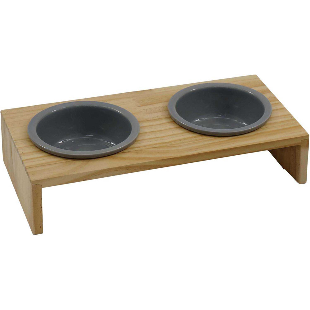 Gamelle double avec support en pin gris