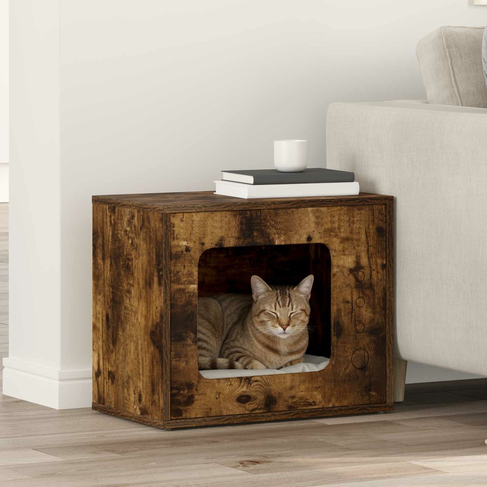 Maison pour chat chêne fumé 51 x 30 x 42,5 cm bois d'ingénierie