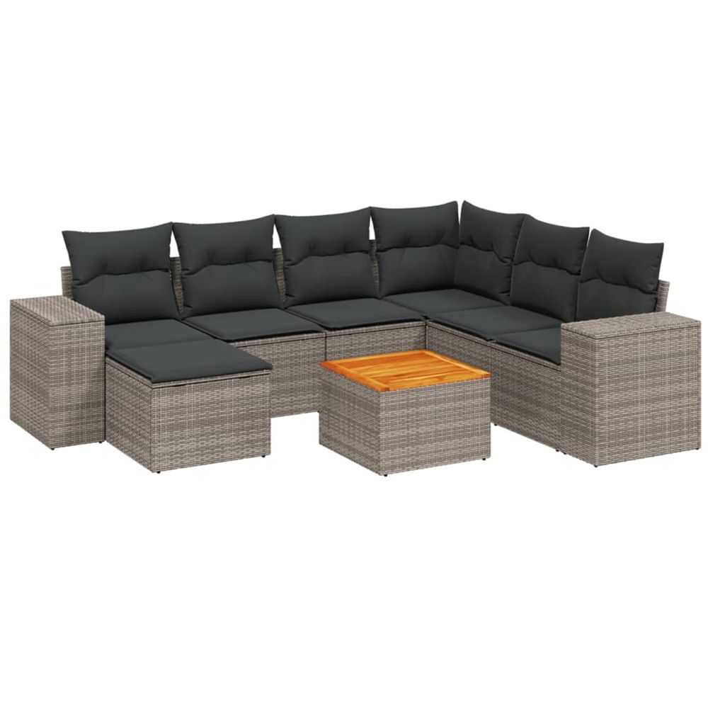Salon de jardin 8 pcs avec coussins gris résine tressée