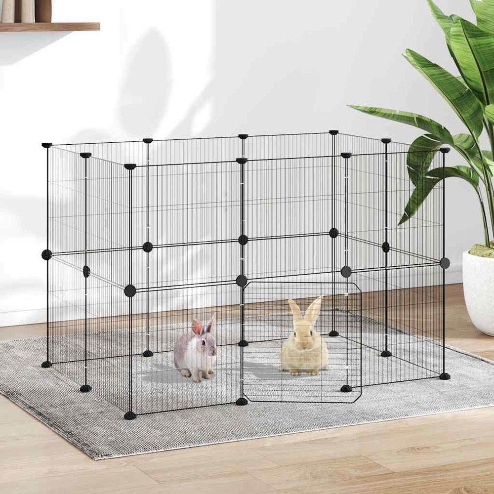 Enclos modulable 20 panneaux acier pour animaux intérieur extérieur noir