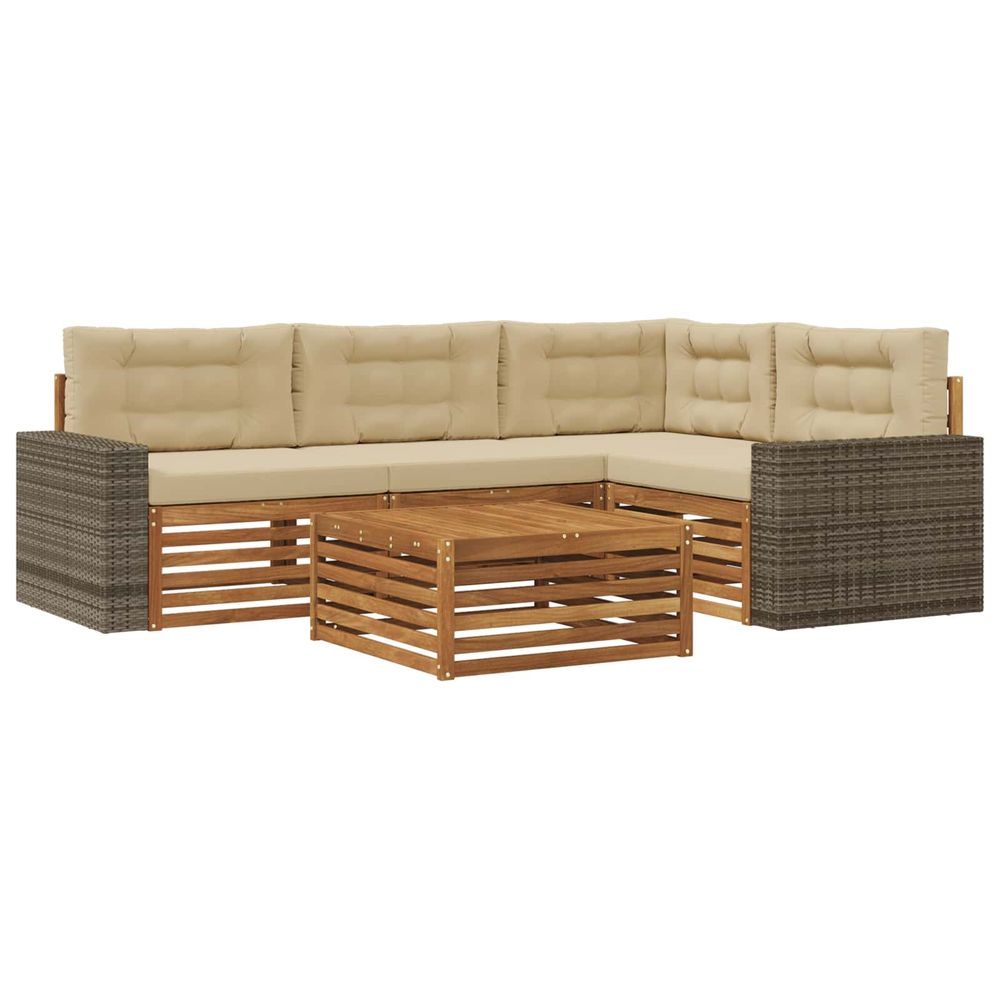 Ensemble de canapés d'extérieur 5 pc naturel et beige polyester