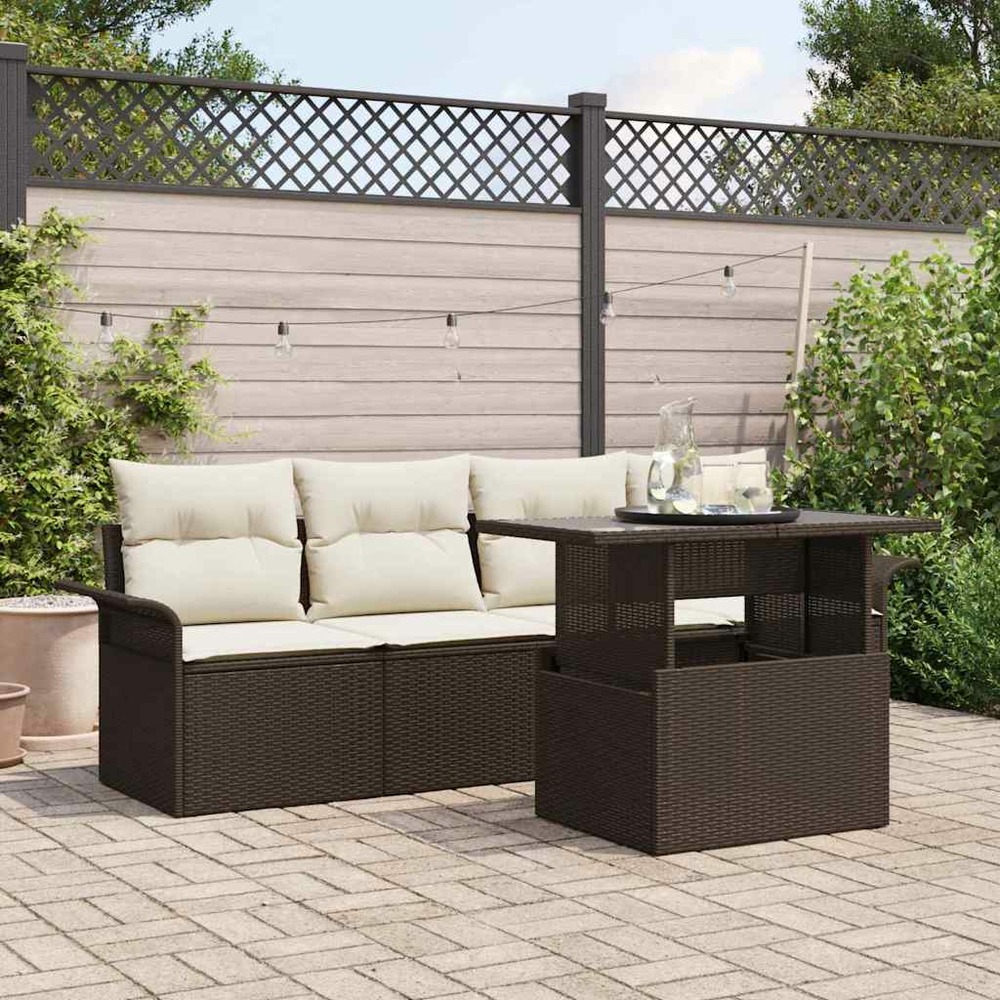 Ensemble de canapé de jardin 5 pcs marron polyrotin