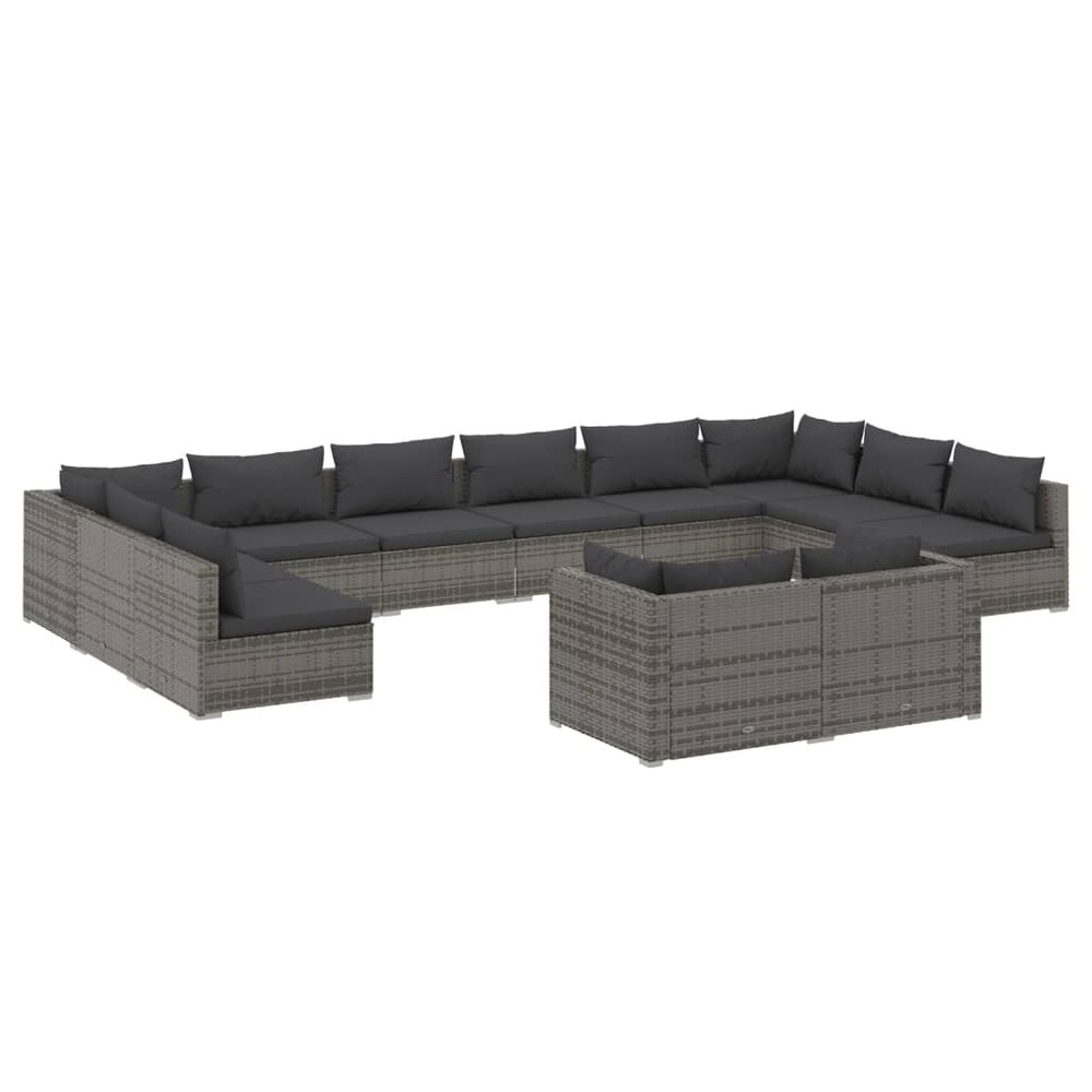 Salon de jardin 12 pcs avec coussins gris résine tressée