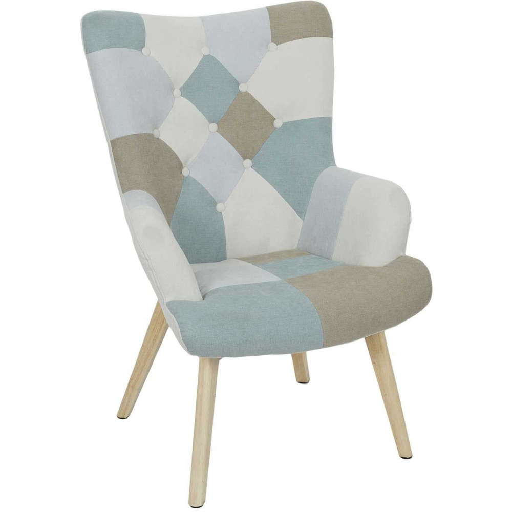 Fauteuil en tissu patchwork pieds en bois brut alta