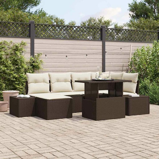 Ensemble de canapé de jardin 7 pcs marron poly rotin