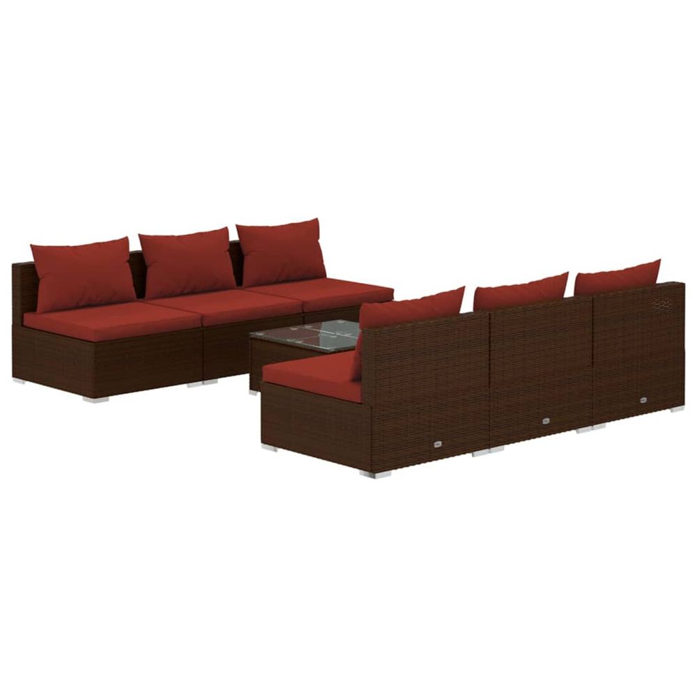 Salon de jardin 7 pcs avec coussins résine tressée marron