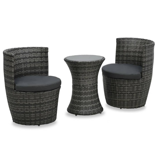 Ensemble de bistro 3 pcs avec coussins résine tressée gris