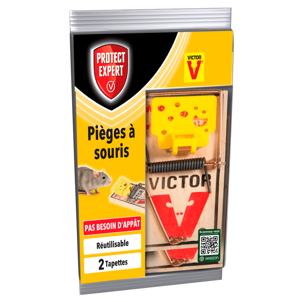 Protect expert lot de 2 tapettes souris préappâtées - socle bois fsc - armement facile - réutilisable - pas besoin d'appât