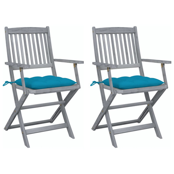 Chaises pliables d'extérieur lot de 2 et coussins bois d'acacia