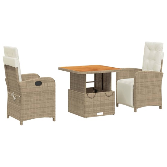 Ensemble à manger de jardin et coussins 3 pcs beige poly rotin